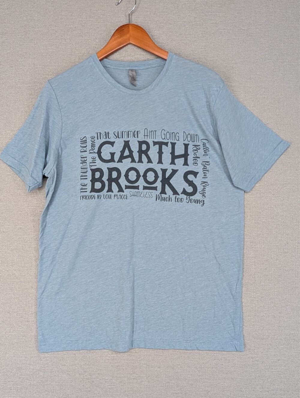 Garth Brooks Song TShirt Large Next Level Light Blue